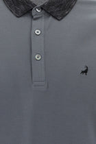 Orta Füme Polo Yaka Slim Fit Dar Kesim Desenli Nakışlı Merserize Pamuk T-shirt