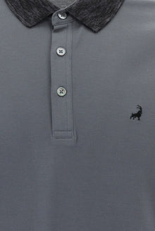 Orta Füme Polo Yaka Slim Fit Dar Kesim Desenli Nakışlı Merserize Pamuk T-shirt