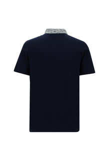 Koyu Lacivert Polo Yaka Slim Fit Dar Kesim Desenli Nakışlı Merserize Pamuk T-shirt