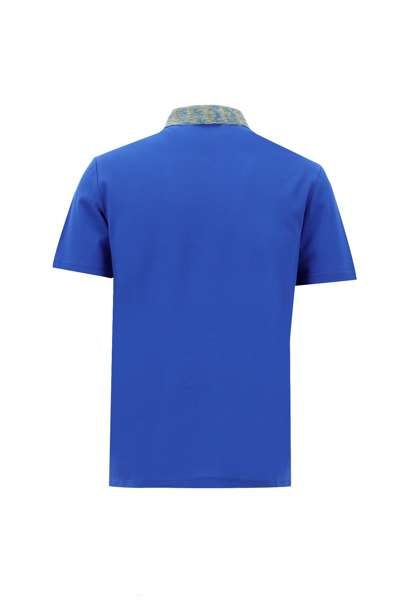 Saks Mavi Polo Yaka Slim Fit Dar Kesim Desenli Nakışlı Merserize Pamuk T-shirt