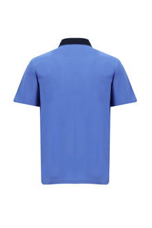 Havacı Mavi Polo Yaka Slim Fit Dar Kesim Desenli Nakışlı Merserize Pamuk T-shirt