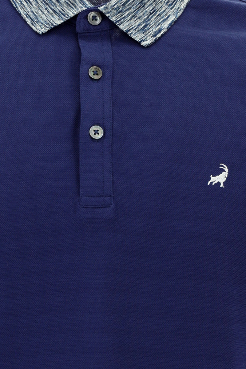 Koyu Mavi  Polo Yaka Slim Fit Dar Kesim Desenli Nakışlı Merserize Pamuk T-shirt