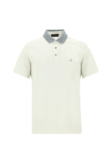 Beyaz Polo Yaka Slim Fit Dar Kesim Desenli Nakışlı Merserize Pamuk T-shirt