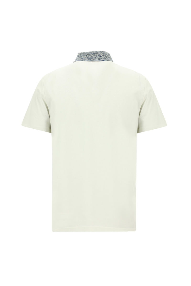 Beyaz Polo Yaka Slim Fit Dar Kesim Desenli Nakışlı Merserize Pamuk T-shirt