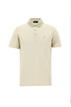 Kırık Beyaz Polo Yaka Slim Fit Dar Kesim Desenli Nakışlı Merserize Pamuk T-shirt