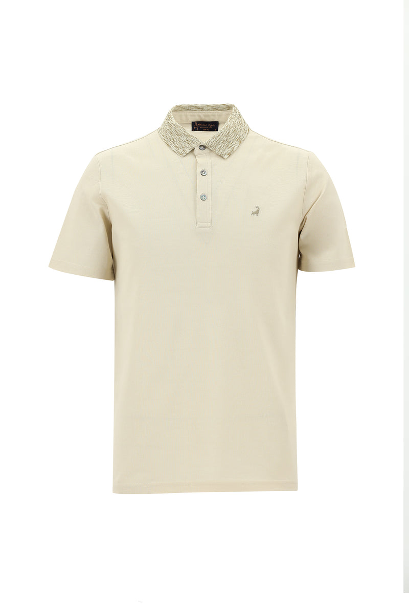 Kırık Beyaz Polo Yaka Slim Fit Dar Kesim Desenli Nakışlı Merserize Pamuk T-shirt