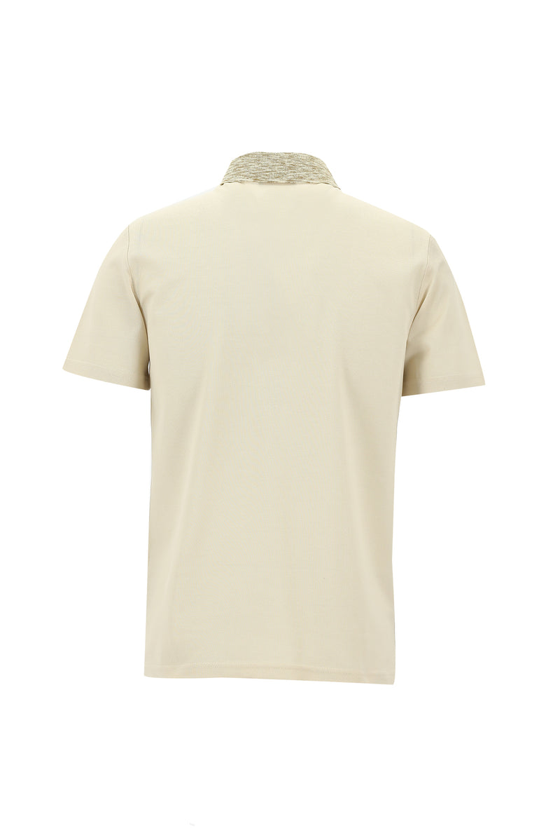 Kırık Beyaz Polo Yaka Slim Fit Dar Kesim Desenli Nakışlı Merserize Pamuk T-shirt