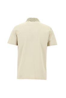 K?r?k Beyaz Polo Yaka Slim Fit Dar Kesim Desenli Nak??l? Merserize Pamuk T-shirt-Abdullah Ki??l?