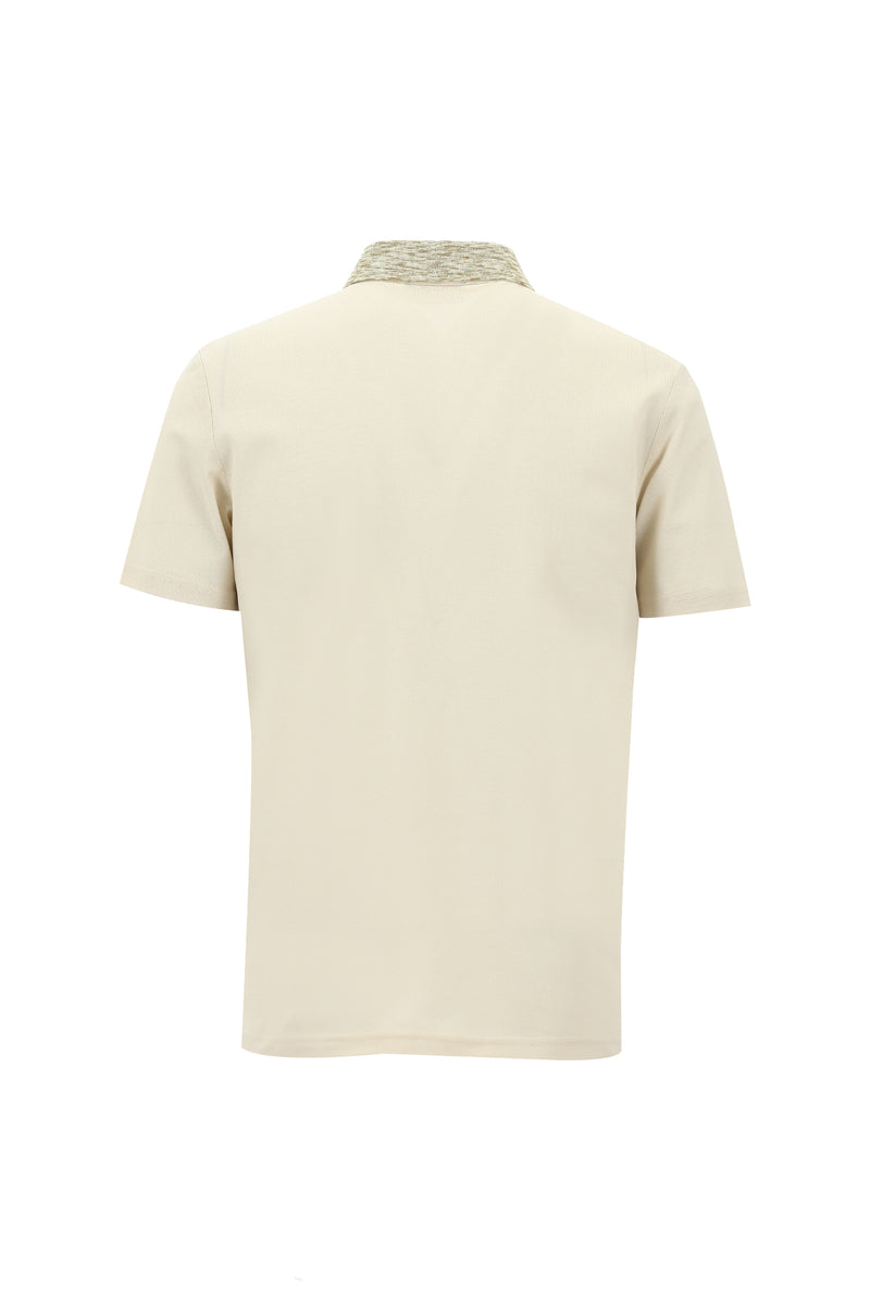Ekru Polo Yaka Slim Fit Dar Kesim Desenli Nakışlı Merserize Pamuk T-shirt