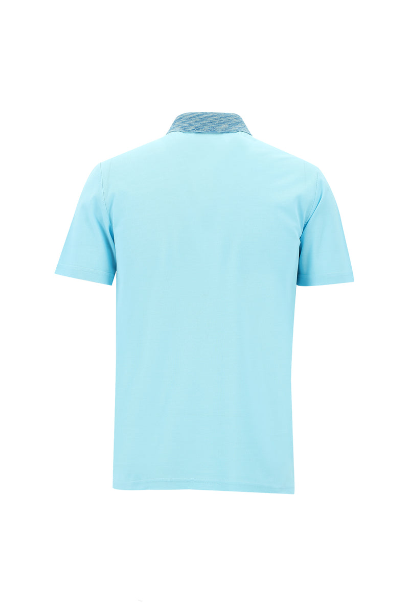 Açık Turkuaz Polo Yaka Slim Fit Dar Kesim Desenli Nakışlı Merserize Pamuk T-shirt