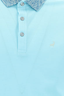 Açık Turkuaz Polo Yaka Slim Fit Dar Kesim Desenli Nakışlı Merserize Pamuk T-shirt