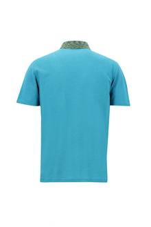 Koyu Turkuaz Polo Yaka Slim Fit Dar Kesim Desenli Nakışlı Merserize Pamuk T-shirt