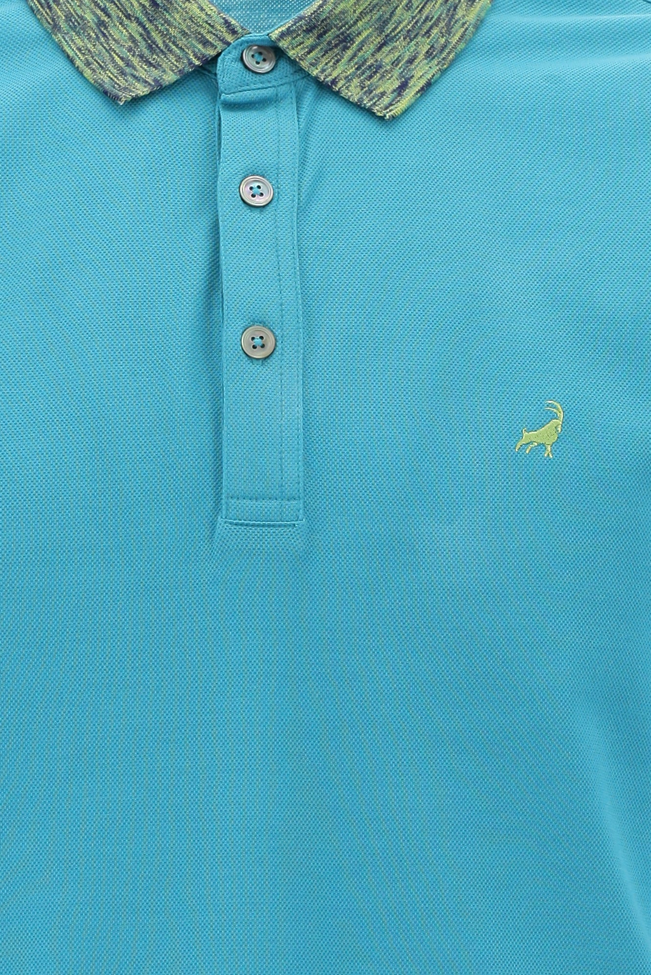 Koyu Turkuaz Polo Yaka Slim Fit Dar Kesim Desenli Nakışlı Merserize Pamuk T-shirt