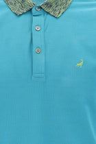 Koyu Turkuaz Polo Yaka Slim Fit Dar Kesim Desenli Nakışlı Merserize Pamuk T-shirt