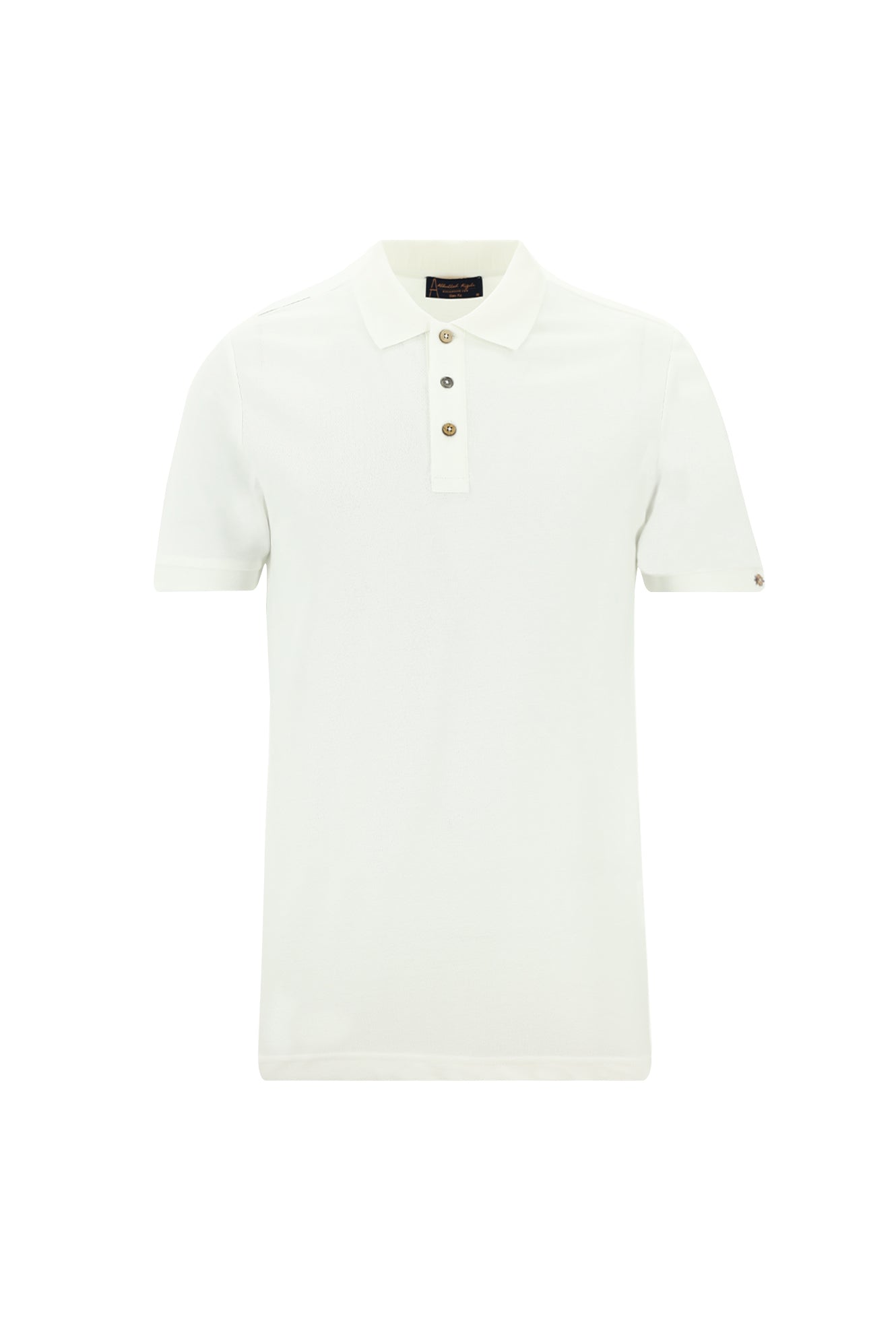 Kırık Beyaz Polo Yaka Slim Fit Dar Kesim Nakışlı Pamuk T-shirt