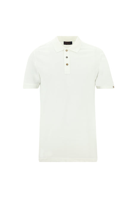 Kırık Beyaz Polo Yaka Slim Fit Dar Kesim Nakışlı Pamuk T-shirt