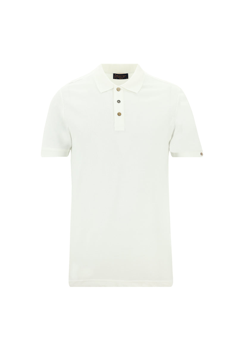 Kırık Beyaz Polo Yaka Slim Fit Dar Kesim Nakışlı Pamuk T-shirt