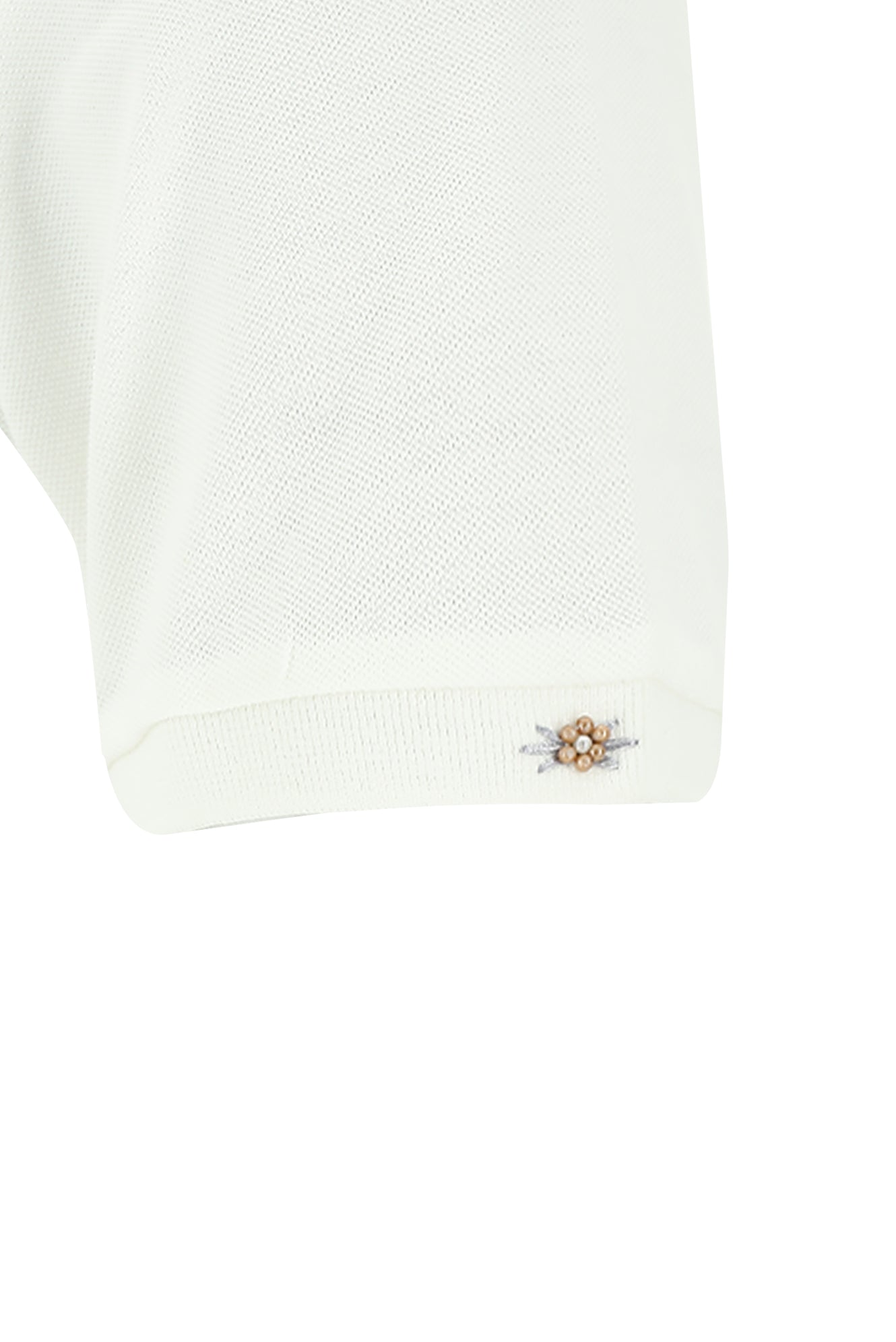 Kırık Beyaz Polo Yaka Slim Fit Dar Kesim Nakışlı Pamuk T-shirt