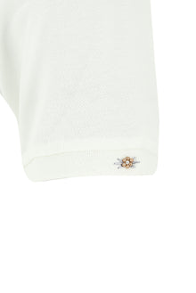 Kırık Beyaz Polo Yaka Slim Fit Dar Kesim Nakışlı Pamuk T-shirt