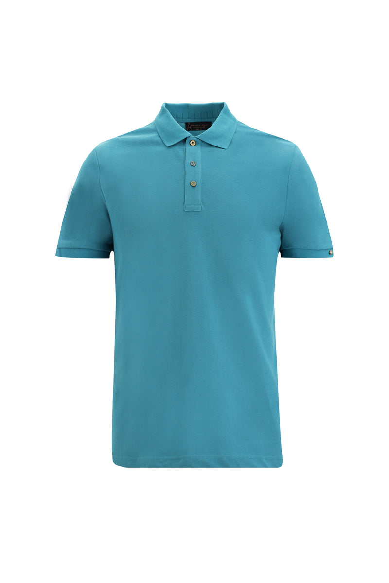 Petrol Ye?ili Polo Yaka Slim Fit Dar Kesim Nak??l? Pamuk T-shirt-Abdullah Ki??l?