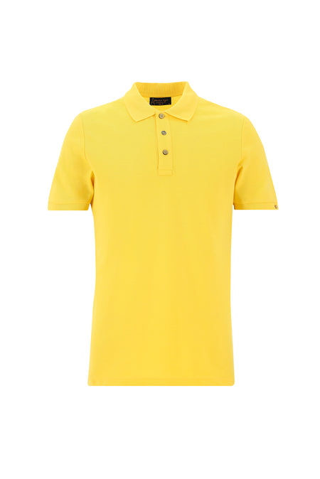 Koyu Sarı Polo Yaka Slim Fit Dar Kesim Nakışlı Pamuk T-shirt