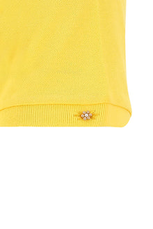 Koyu Sarı Polo Yaka Slim Fit Dar Kesim Nakışlı Pamuk T-shirt