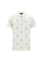 Kırık Beyaz Polo Yaka Slim Fit Dar Kesim Baskılı Pamuk T-shirt