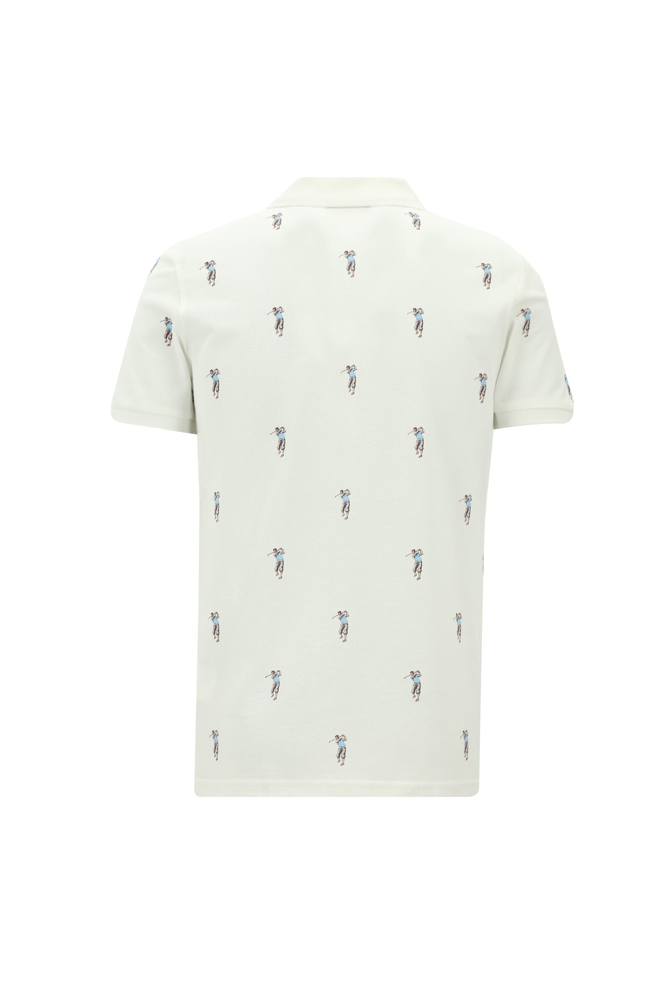 Kırık Beyaz Polo Yaka Slim Fit Dar Kesim Baskılı Pamuk T-shirt