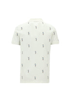 Kırık Beyaz Polo Yaka Slim Fit Dar Kesim Baskılı Pamuk T-shirt