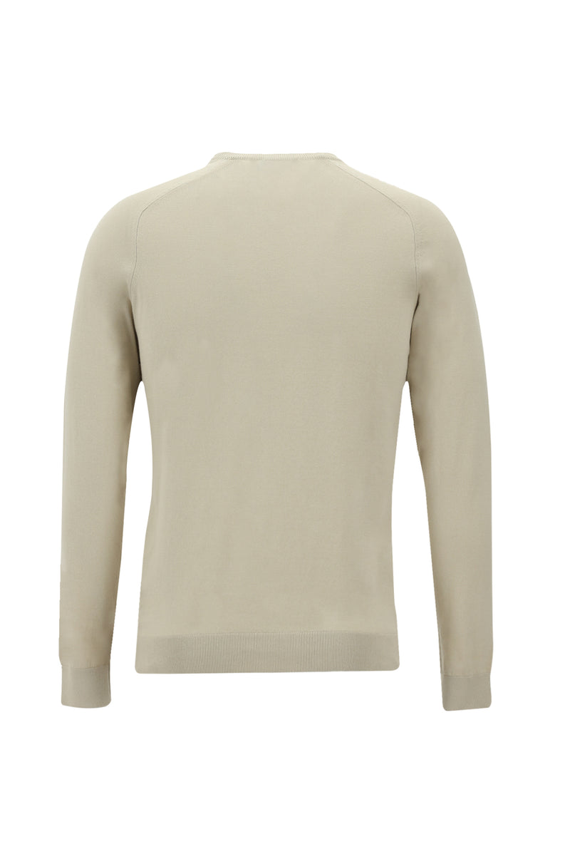 Açık Bej Bisiklet Yaka Slim Fit Dar Kesim Pamuklu Triko Kazak