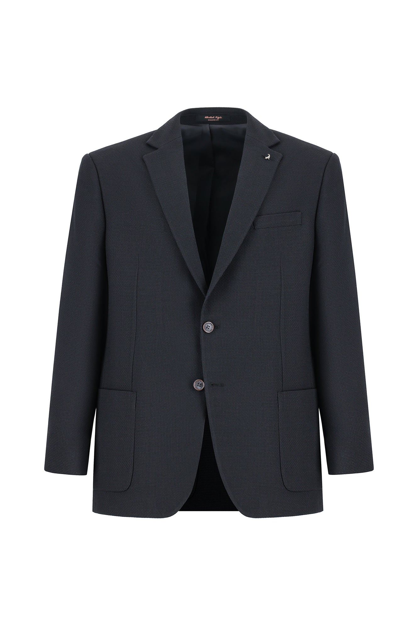 Siyah Slim Fit Dar Kesim Yünlü Desenli Ceket