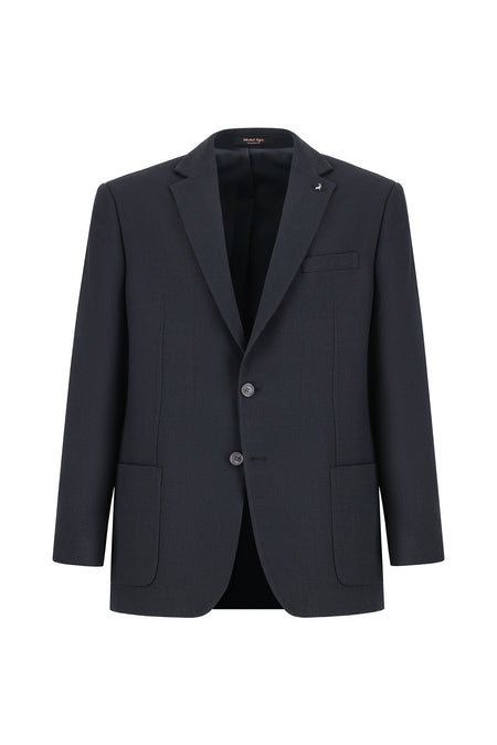 Siyah Slim Fit Dar Kesim Yünlü Desenli Ceket