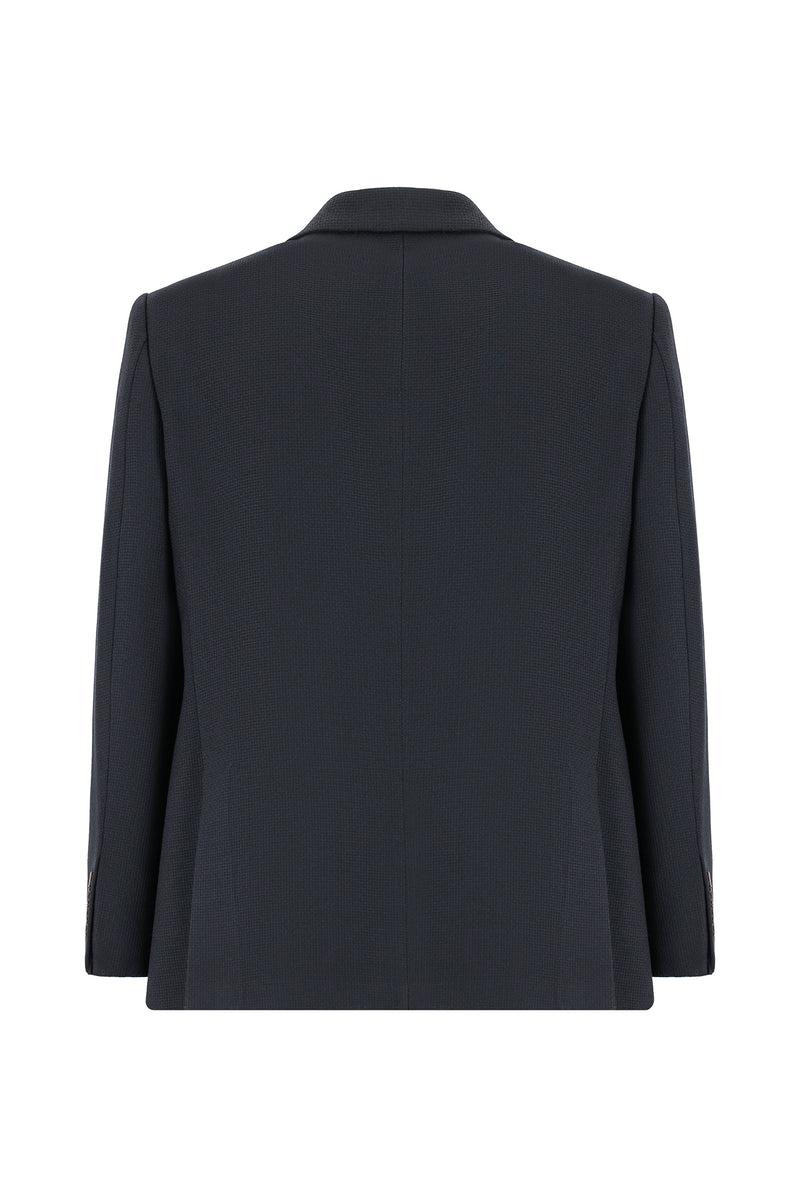 Siyah Slim Fit Dar Kesim Yünlü Desenli Ceket
