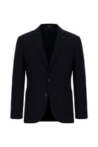 Koyu Lacivert Slim Fit Dar Kesim Yünlü Desenli Ceket
