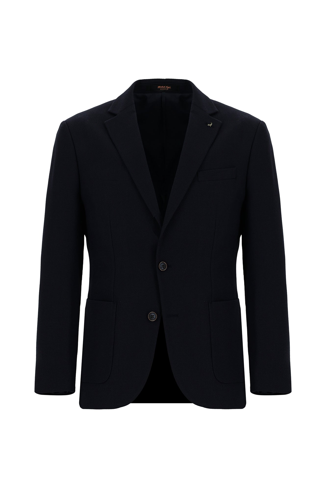 Koyu Lacivert Relaxed Fit Rahat Kesim Yünlü Desenli Ceket