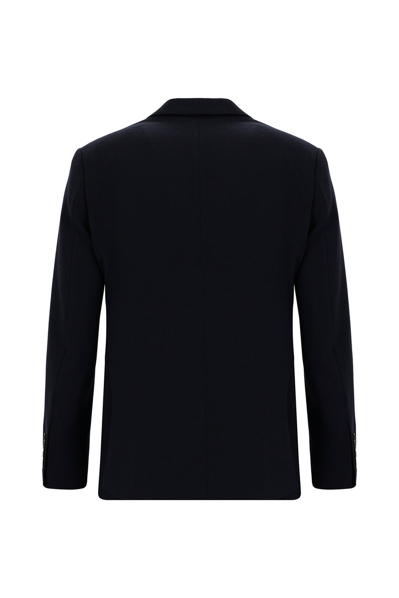 Koyu Lacivert Slim Fit Dar Kesim Yünlü Desenli Ceket