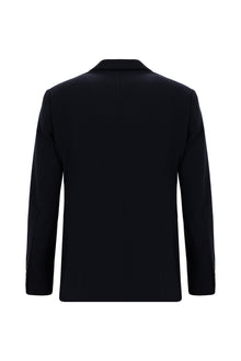 Koyu Lacivert Slim Fit Dar Kesim Yünlü Desenli Ceket