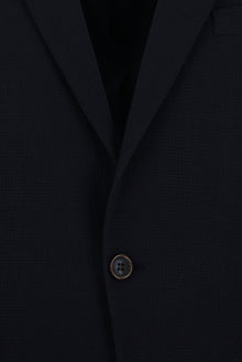 Koyu Lacivert Slim Fit Dar Kesim Yünlü Desenli Ceket