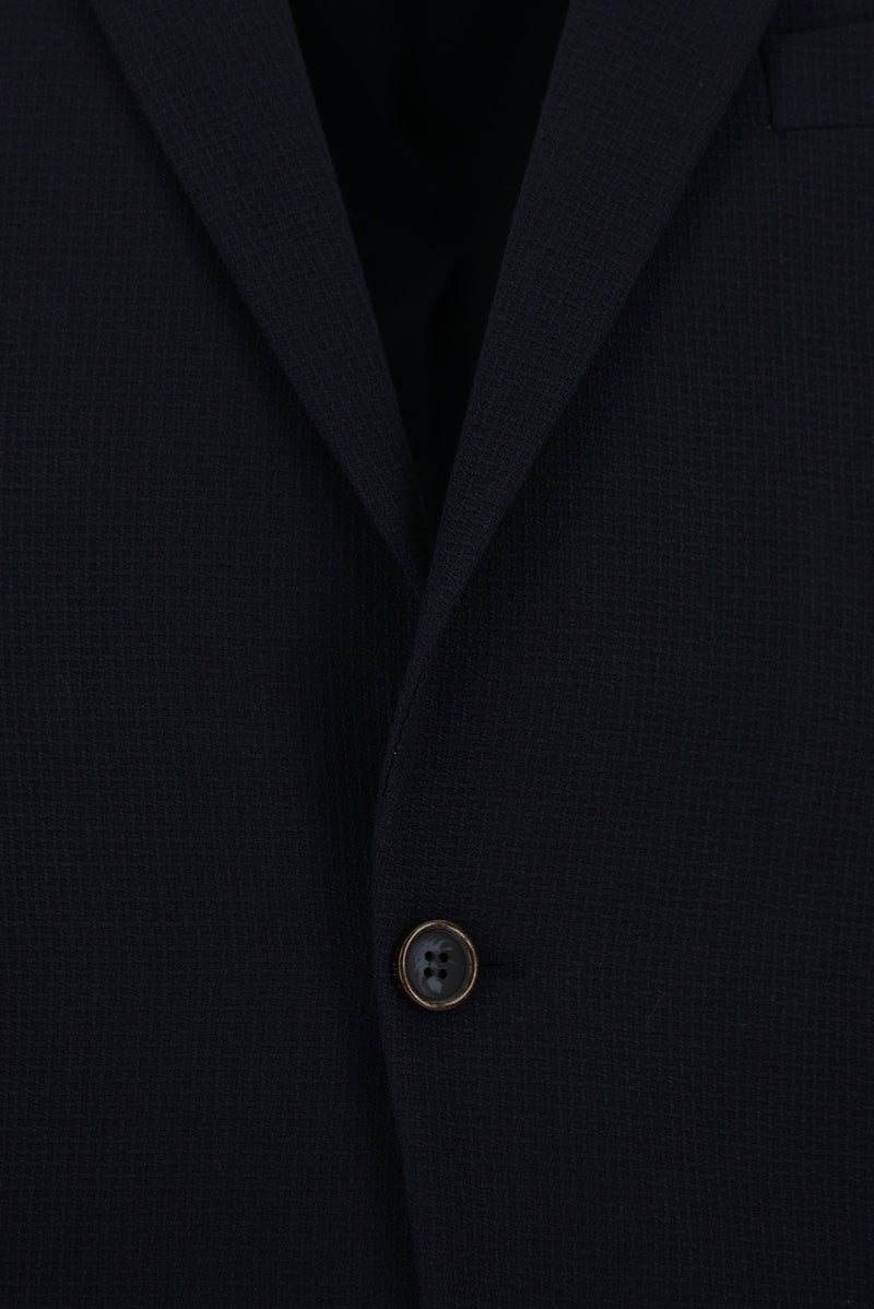 Koyu Lacivert Slim Fit Dar Kesim Yünlü Desenli Ceket