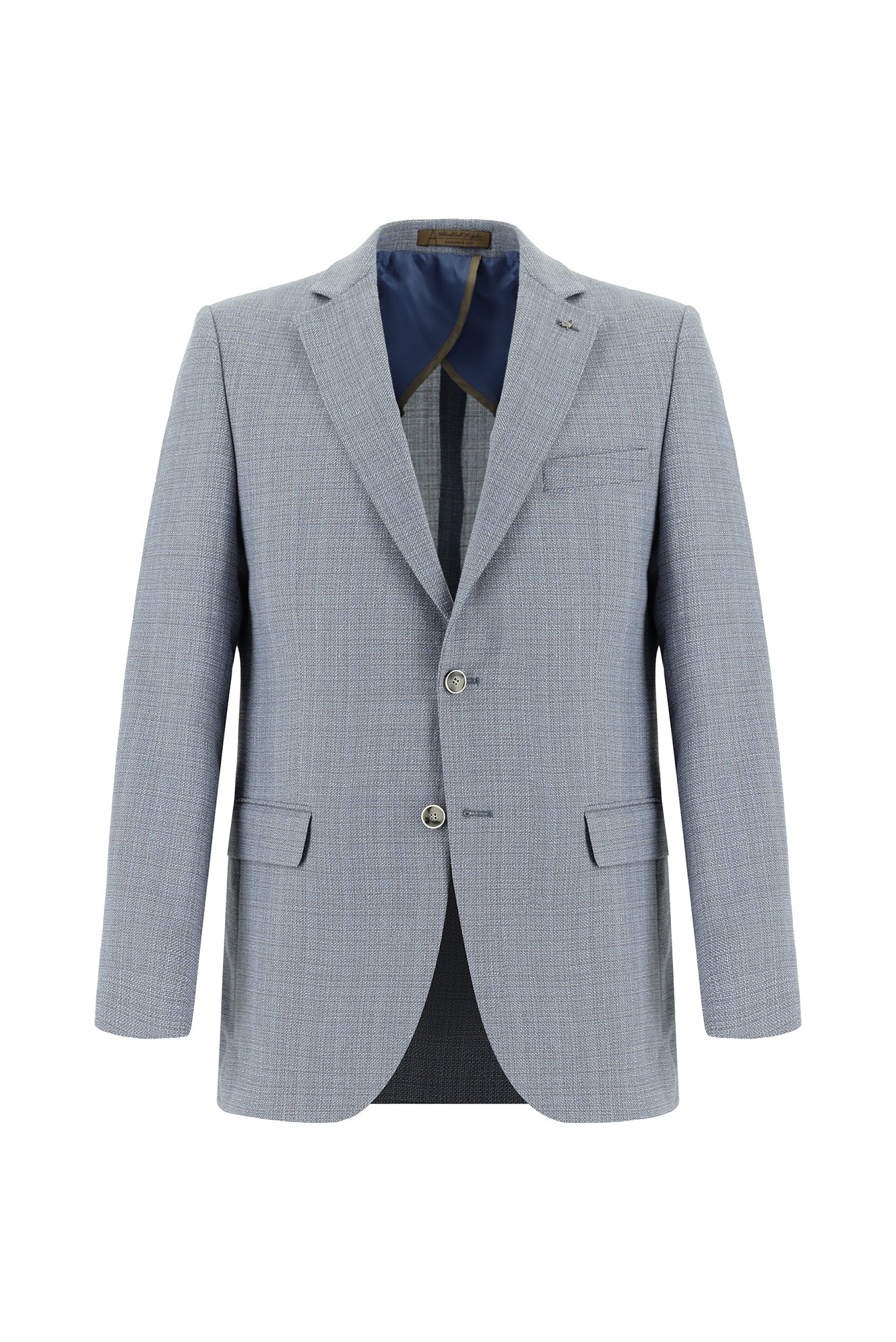 Açık Mavi Regular Fit Klasik Yünlü Keten Desenli Ceket