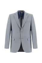 Açık Mavi Regular Fit Klasik Yünlü Keten Desenli Ceket