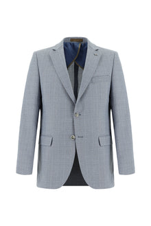 Açık Mavi Regular Fit Klasik Yünlü Keten Desenli Ceket