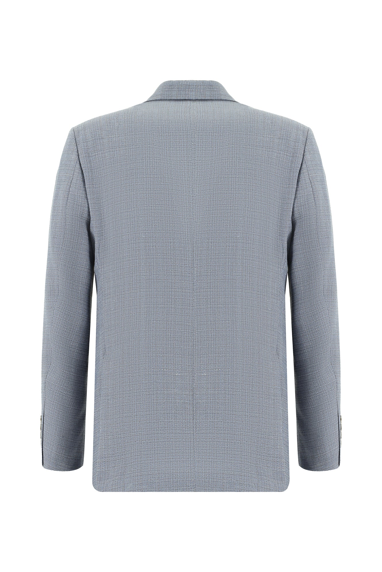 Açık Mavi Regular Fit Klasik Yünlü Keten Desenli Ceket