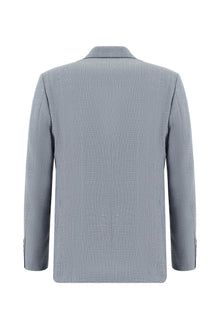 Açık Mavi Regular Fit Klasik Yünlü Keten Desenli Ceket