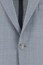 Açık Mavi Regular Fit Klasik Yünlü Keten Desenli Ceket