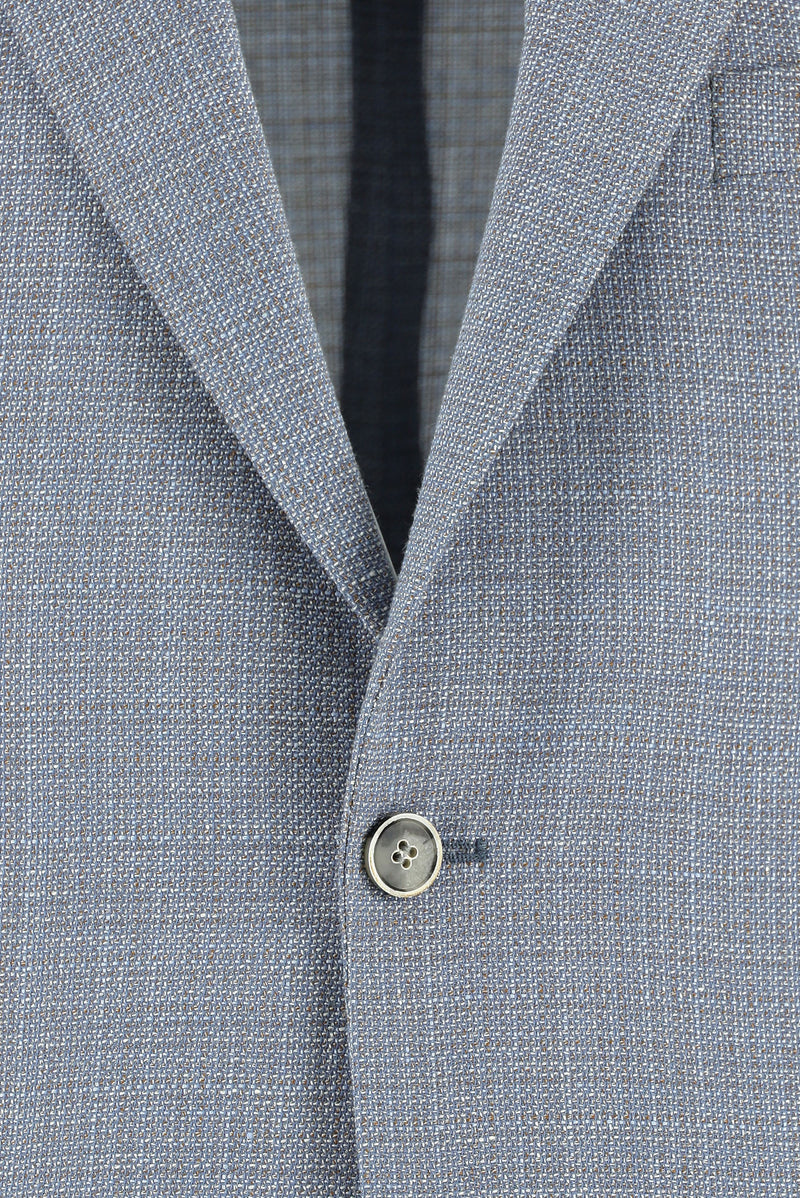 Açık Mavi Regular Fit Klasik Yünlü Keten Desenli Ceket