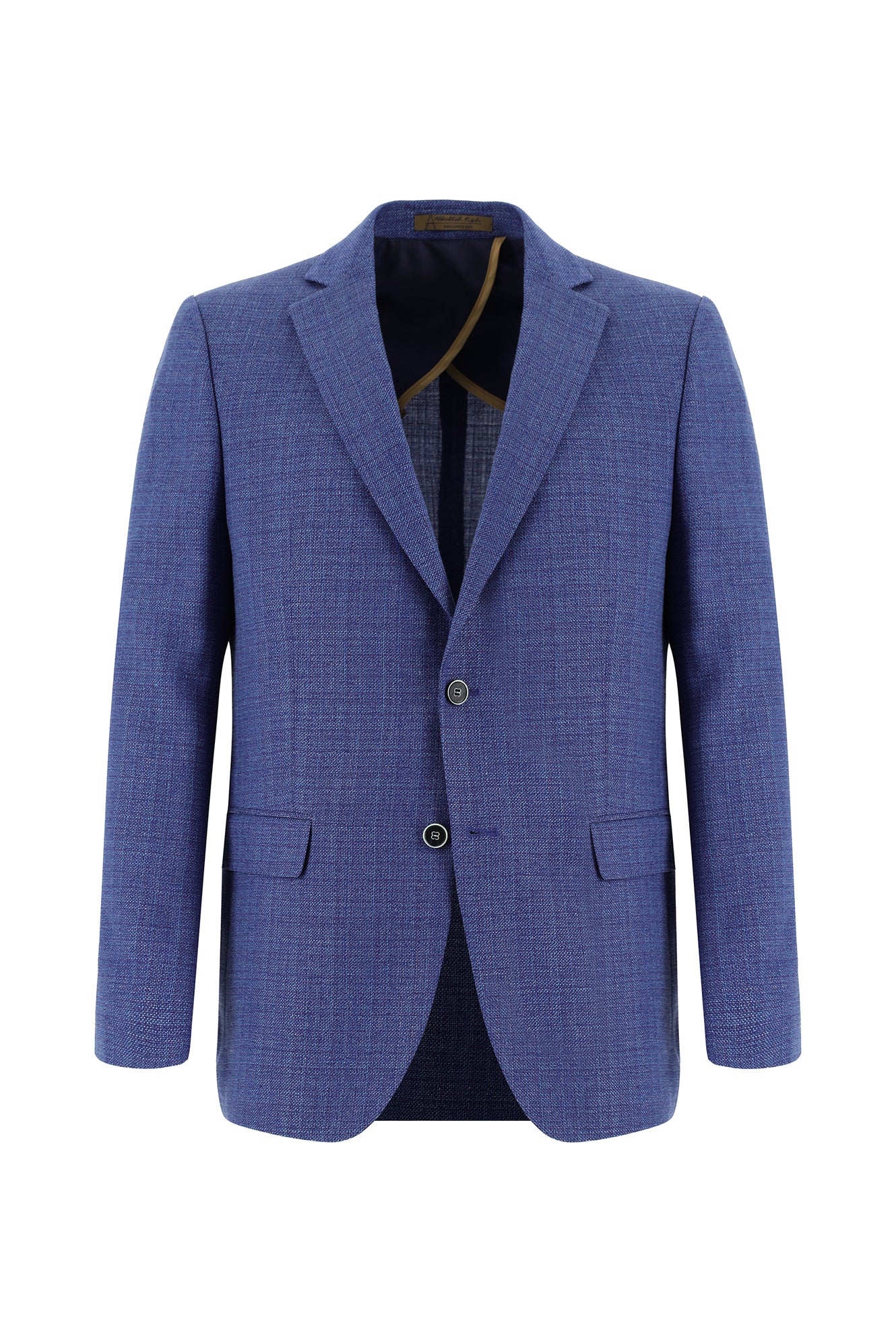 Koyu Mavi  Klasik Yünlü Keten Desenli Ceket