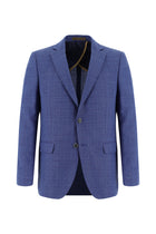 Koyu Mavi  Klasik Yünlü Keten Desenli Ceket