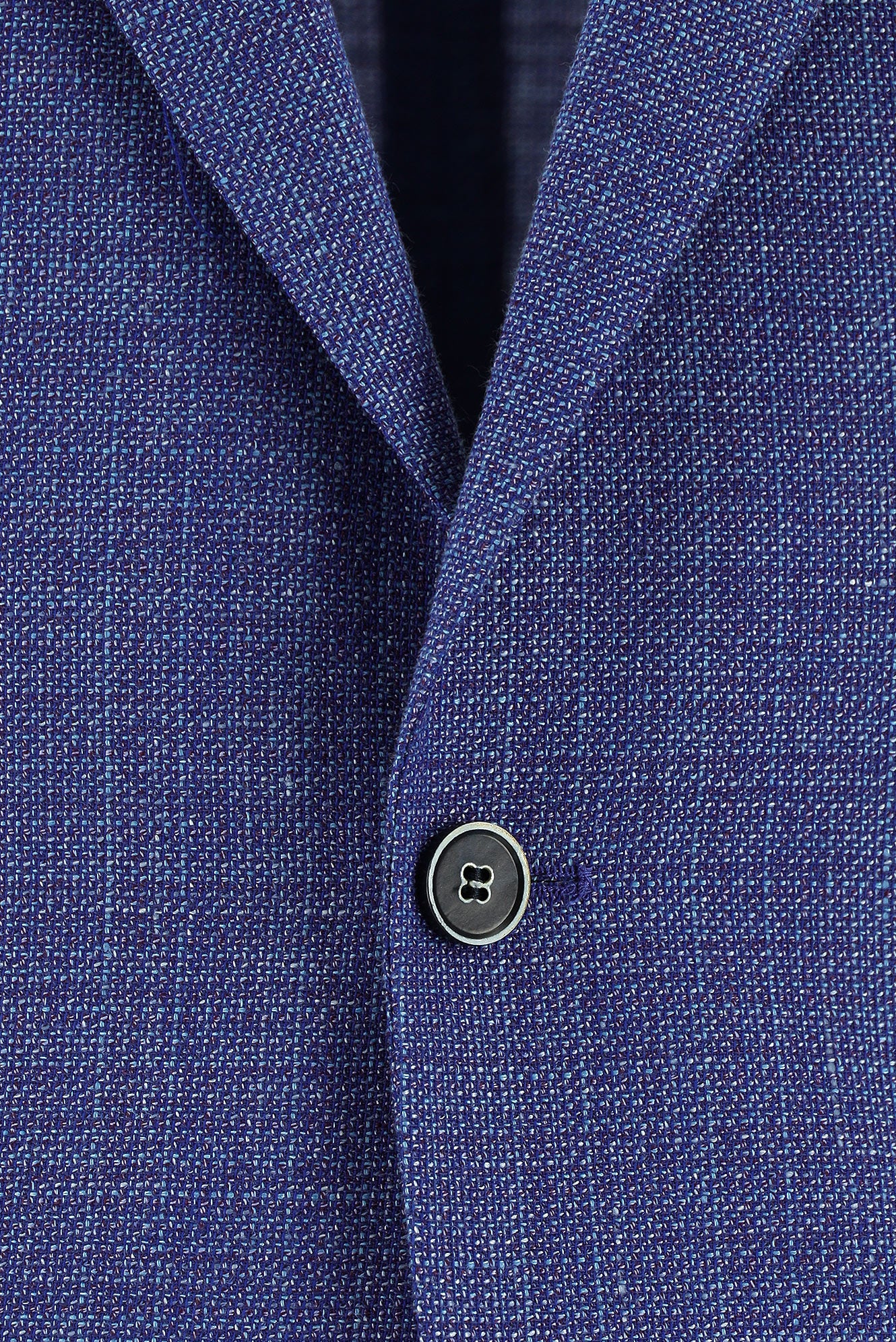 Koyu Mavi  Klasik Yünlü Keten Desenli Ceket