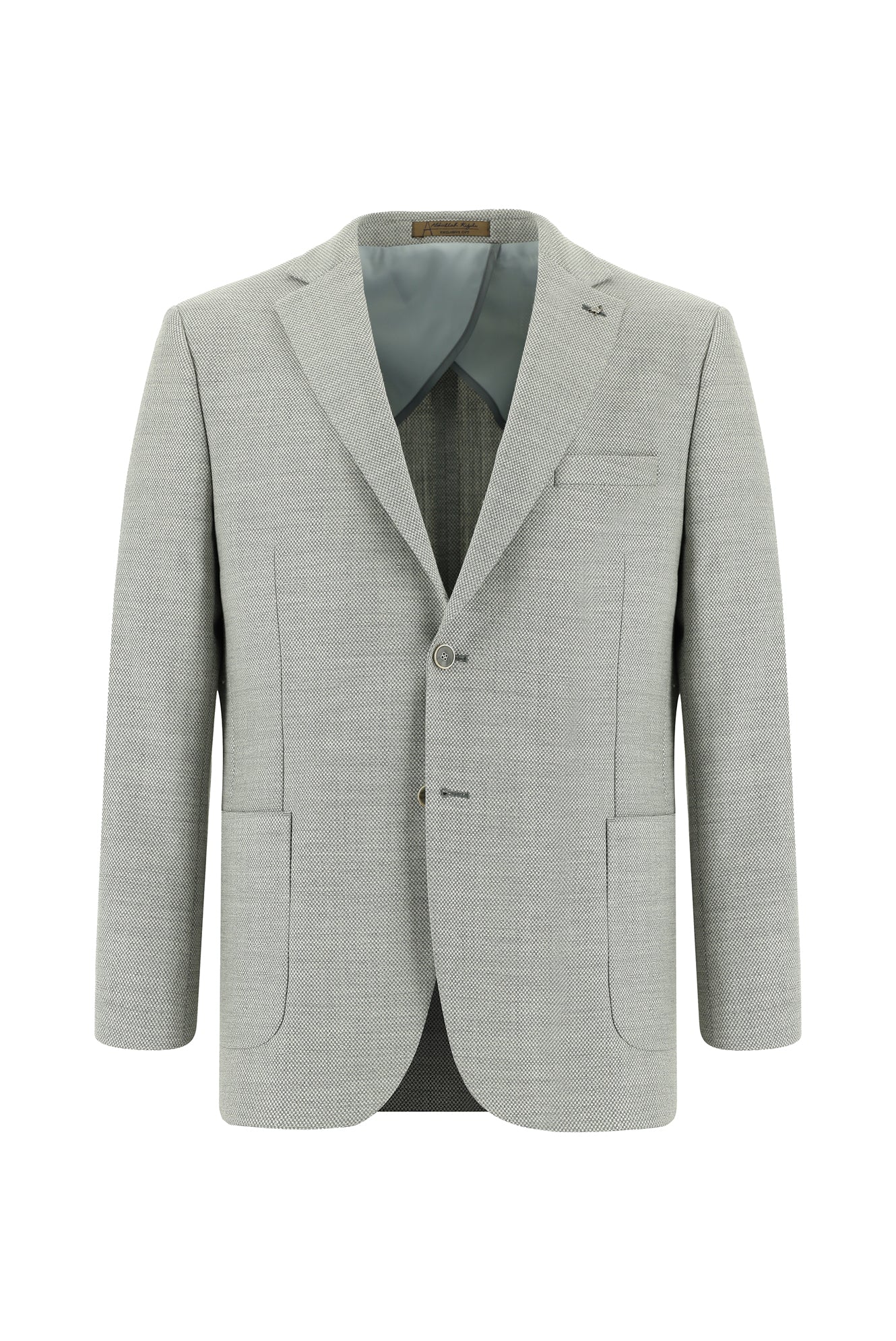 Açık Gri Relaxed Fit Rahat Kesim Yünlü Desenli Ceket